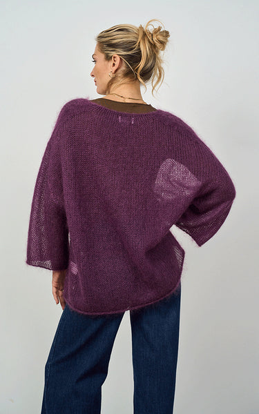 Luella Ladies Troon Mohair Blend V-Neck Jumper in Plum