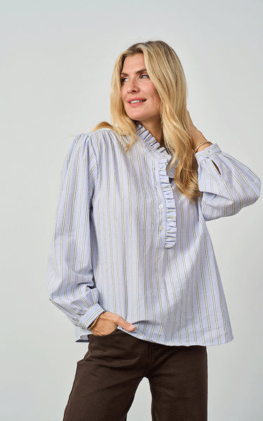 Luella Ladies Kinross Cotton Blouse Blue/Yellow Stripes