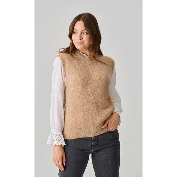 Luella Ladies Carmel Mohair Knit Round Neck Tank Top In Toffee
