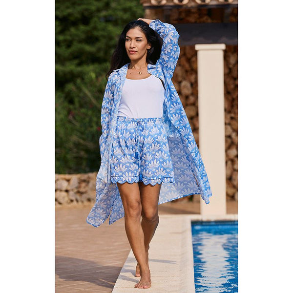 Luella Ladies Monaco Maxi Cotton Shirt Dress Printed Pattern - Blue/White