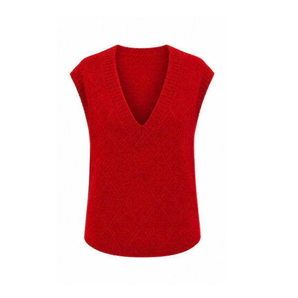 Luella Ladies Alloa Alpaca Knit V-Neck Diamond Tank Top In Red