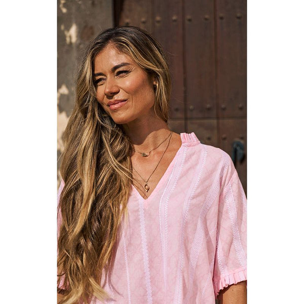Luella Ladies Avignon Cotton Top Embroidered Pattern - Pink/White