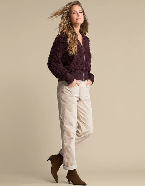 Red Button Boucle Bomber Knit - Burgundy