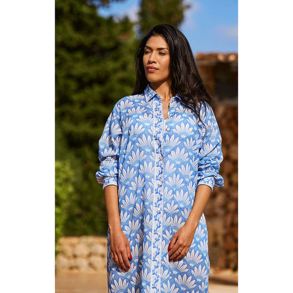 Luella Ladies Monaco Maxi Cotton Shirt Dress Printed Pattern - Blue/White