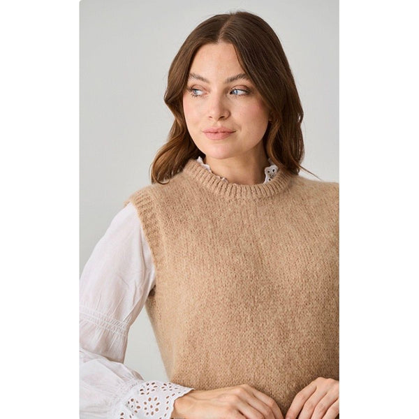 Luella Ladies Carmel Mohair Knit Round Neck Tank Top In Toffee