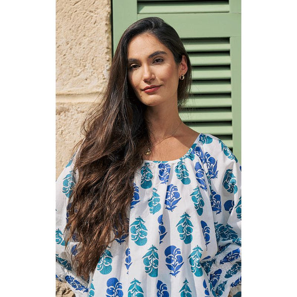 Luella Ladies Grasse Cotton Blouse Printed Pattern - White/Blue