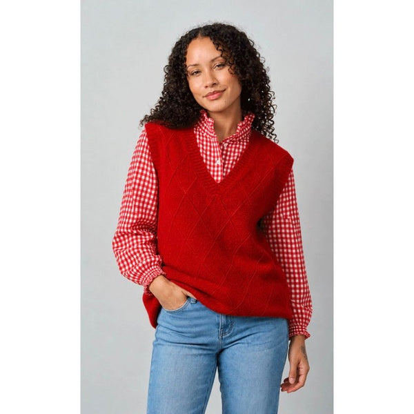 Luella Ladies Alloa Alpaca Knit V-Neck Diamond Tank Top In Red