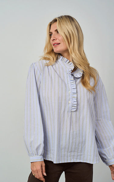 Luella Ladies Kinross Cotton Blouse Blue/Yellow Stripes