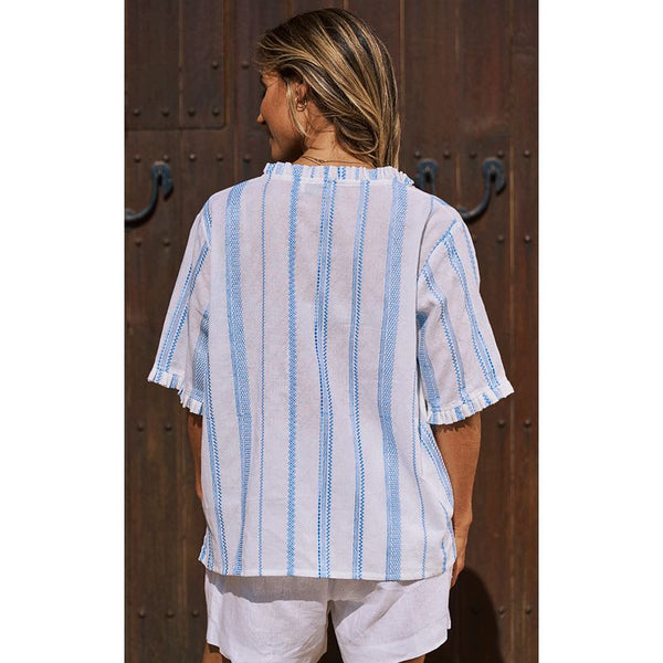 Luella Ladies Avignon Cotton Top Embroidered Pattern - Blue/White