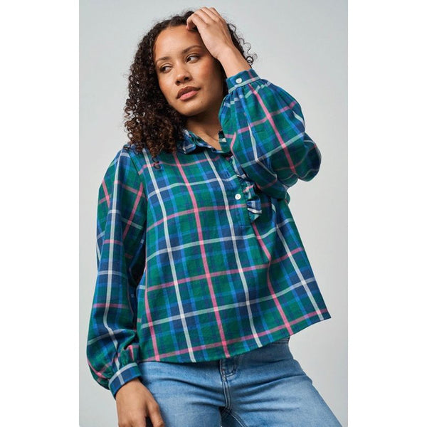 Luella Ladies Beauly Cotton Blouse Green/Pink Plaid