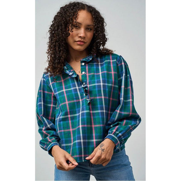Luella Ladies Beauly Cotton Blouse Green/Pink Plaid