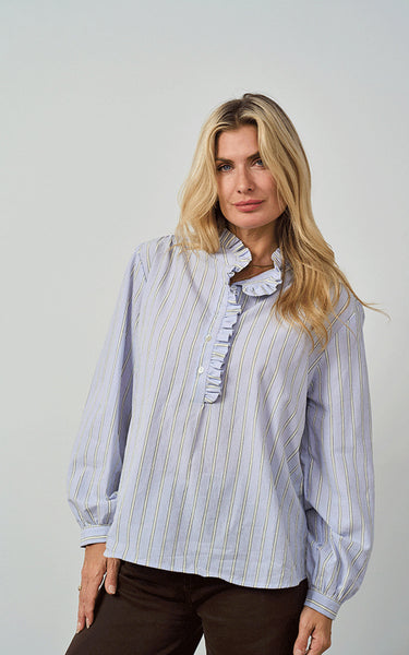 Luella Ladies Kinross Cotton Blouse Blue/Yellow Stripes