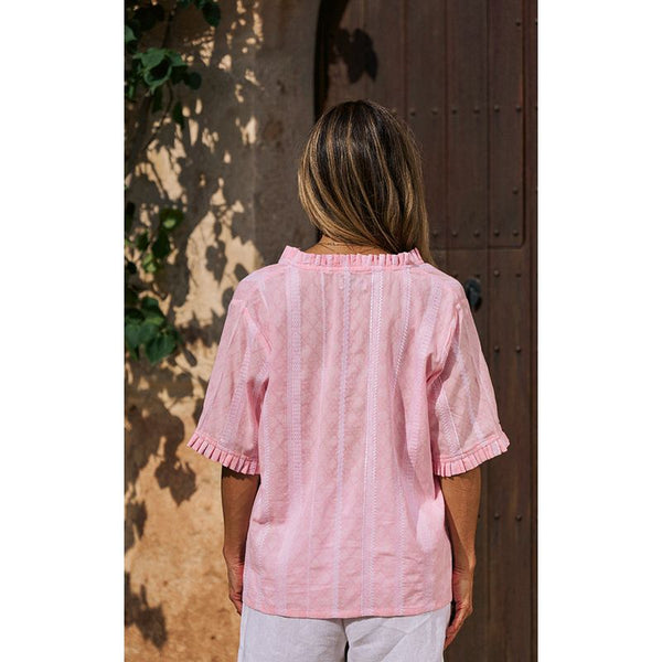 Luella Ladies Avignon Cotton Top Embroidered Pattern - Pink/White