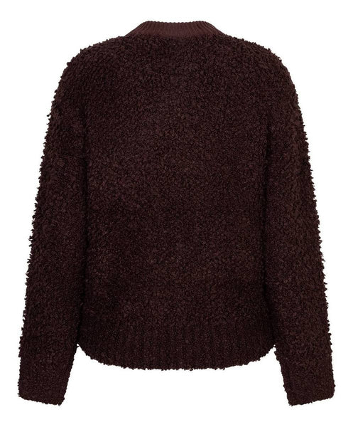 Red Button Boucle Bomber Knit - Burgundy