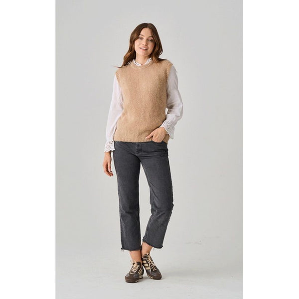 Luella Ladies Carmel Mohair Knit Round Neck Tank Top In Toffee