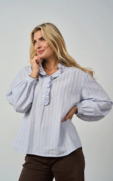 Luella Ladies Kinross Cotton Blouse Blue/Yellow Stripes