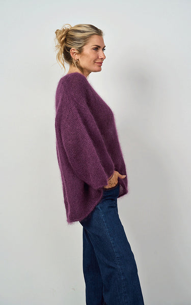 Luella Ladies Troon Mohair Blend V-Neck Jumper in Plum