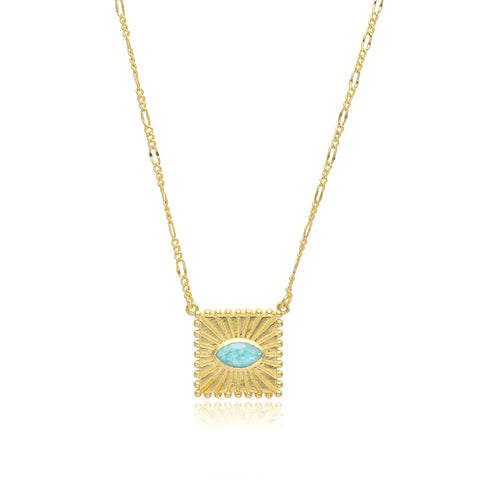 Azuni Ladies Mati Ribbed Pendant Necklace with Set Marquis Gemstone