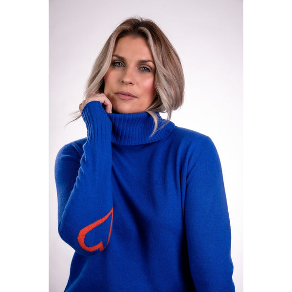 Arkell & Wills Ladies Cashmere Roll Neck Sweater - Marine Blue