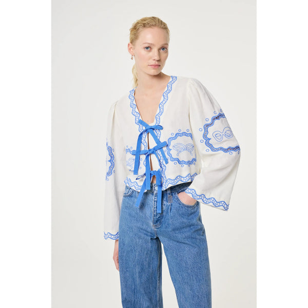 Fabienne Chapot Ladies Serviette Blouse - Cosy White/Blue