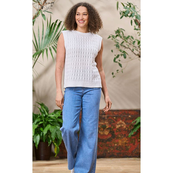 Luella Ladies Fowey Cable Knit Cotton Tank Top Ivory