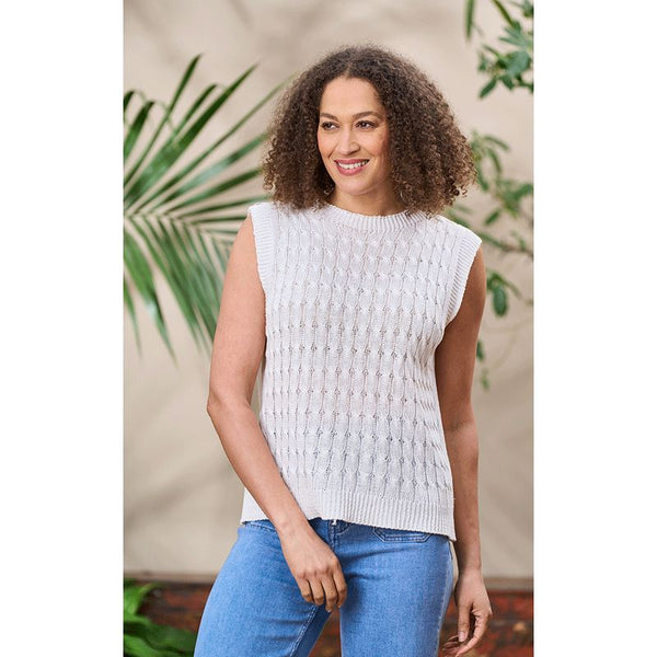 Luella Ladies Fowey Cable Knit Cotton Tank Top Ivory