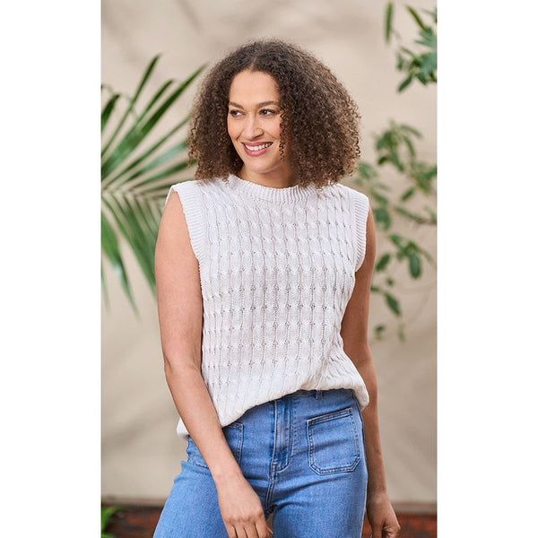Luella Ladies Fowey Cable Knit Cotton Tank Top Ivory
