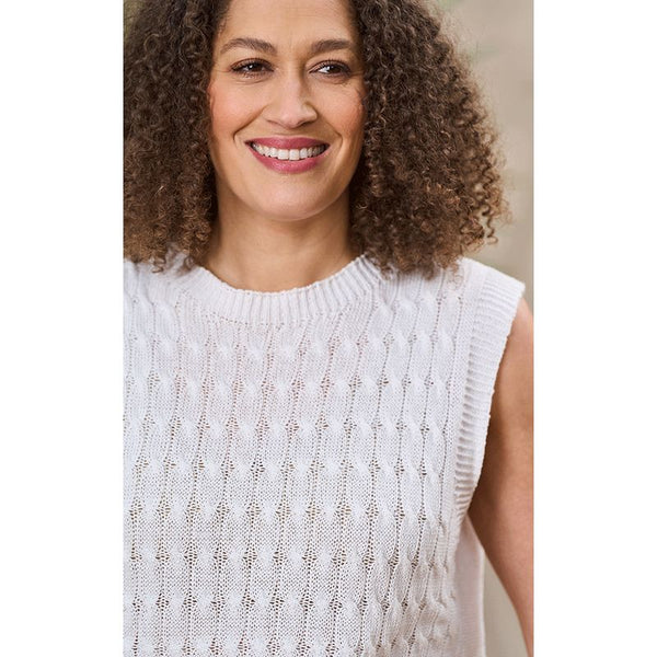 Luella Ladies Fowey Cable Knit Cotton Tank Top Ivory