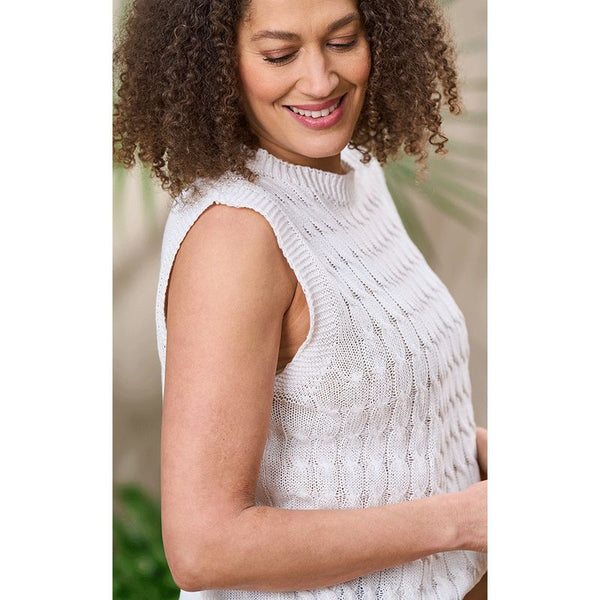 Luella Ladies Fowey Cable Knit Cotton Tank Top Ivory