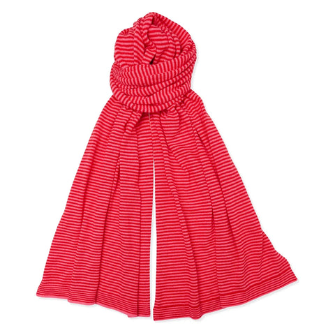 Somerville Scarves Cashmere Fine Stripe Knitted Scarf - Pink/Red