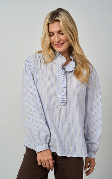 Luella Ladies Kinross Cotton Blouse Blue/Yellow Stripes