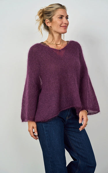 Luella Ladies Troon Mohair Blend V-Neck Jumper in Plum
