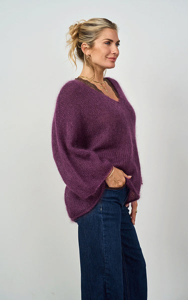 Luella Ladies Troon Mohair Blend V-Neck Jumper in Plum