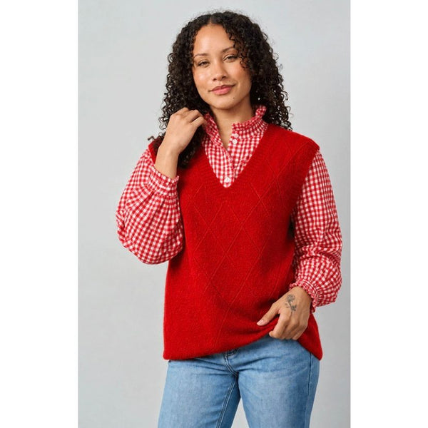 Luella Ladies Alloa Alpaca Knit V-Neck Diamond Tank Top In Red