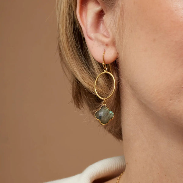 Ashiana London Clover Labradorite Hoop Earrings