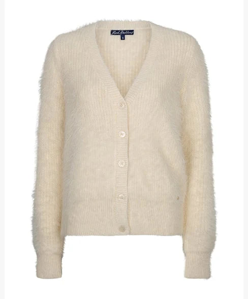 Red Button Ladies Sleeveless Fuzzy Cardigan - Cream