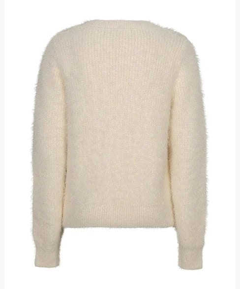 Red Button Ladies Sleeveless Fuzzy Cardigan - Cream