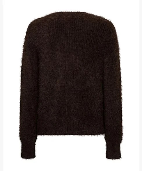 Red Button Ladies Sleeveless Fuzzy Cardigan - Espresso