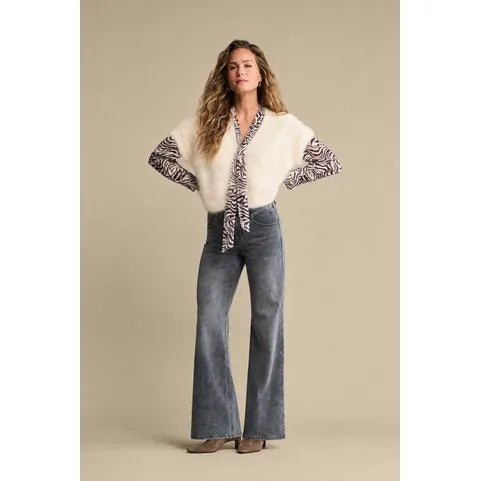 Red Button Ladies Sleeveless Fuzzy Cardigan