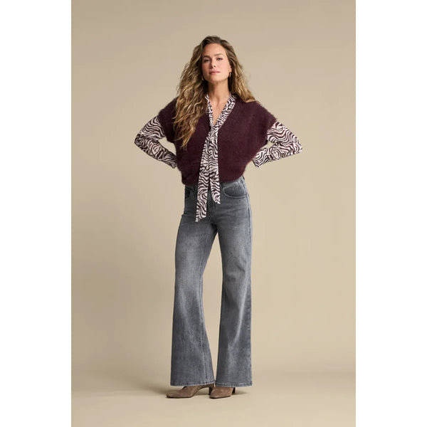 Red Button Ladies Sleeveless Fuzzy Cardigan