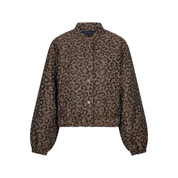 Red Button Jacquard Lurex Leopard Bomber Jacket