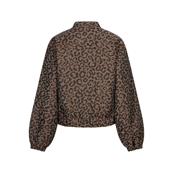 Red Button Jacquard Lurex Leopard Bomber Jacket
