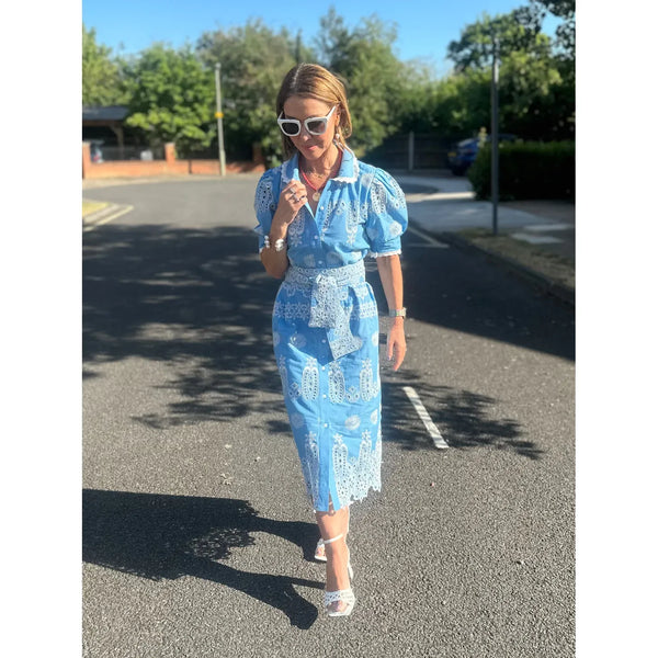 New Day Originals 'SANI' PETITE MIDI SHIRT DRESS - Blue