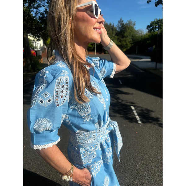 New Day Originals 'SANI' PETITE MIDI SHIRT DRESS - Blue