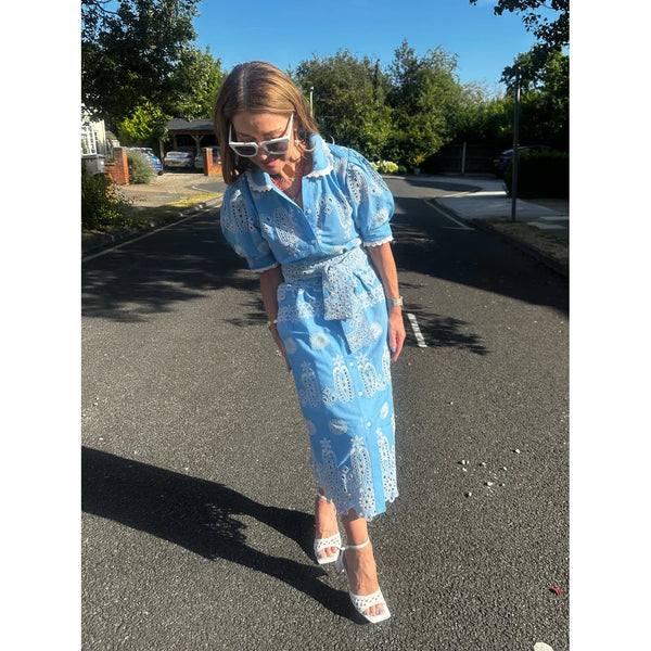 New Day Originals 'SANI' PETITE MIDI SHIRT DRESS - Blue