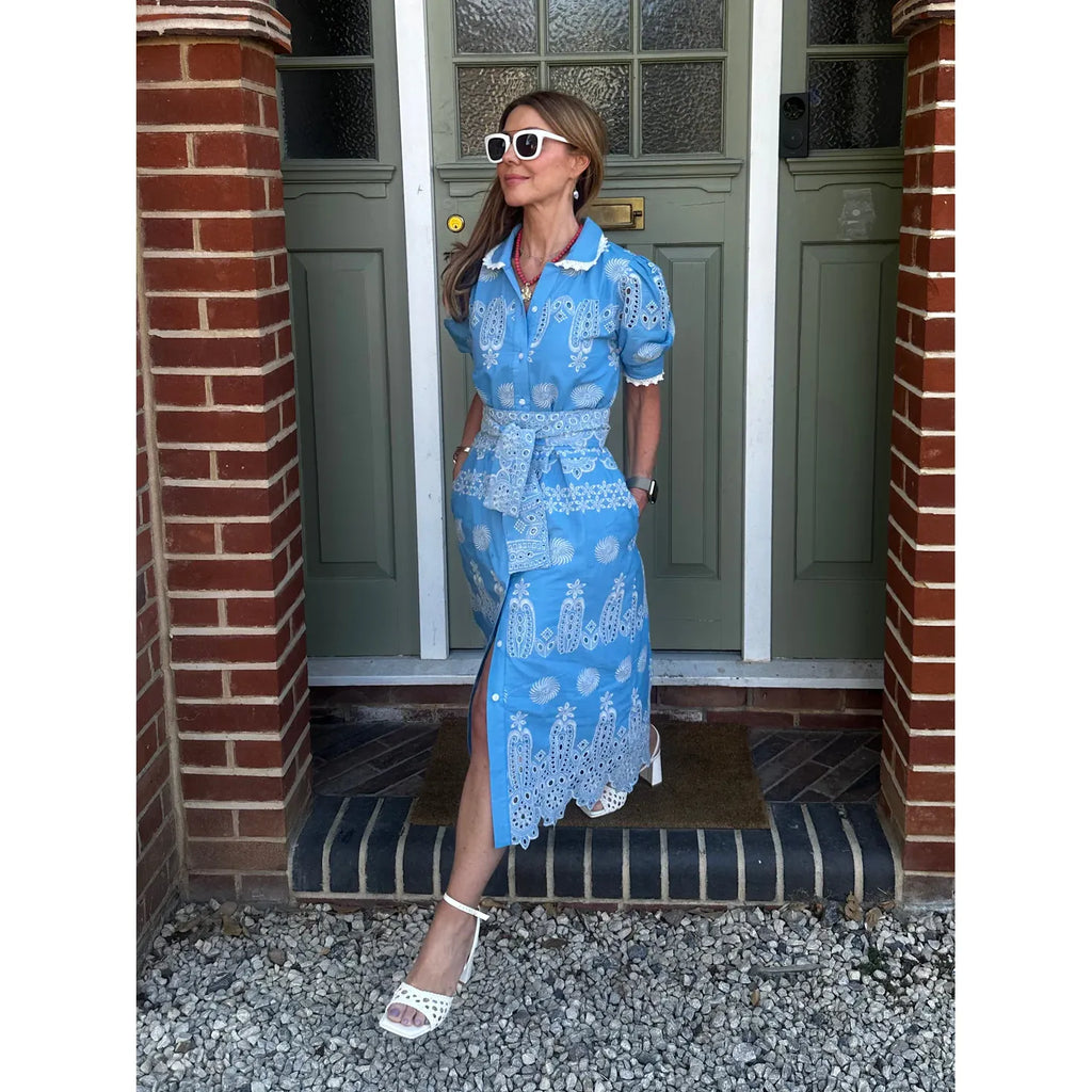 Sani Petite Midi Shirt Dress in Blue SIZE MEDIUM