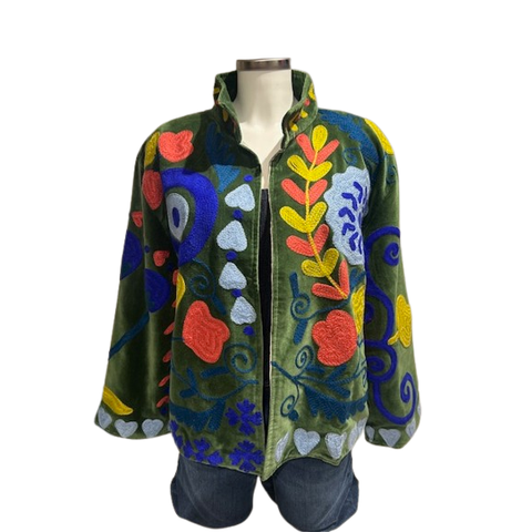Essential Designs Suzani Love Jacket - Green with Suzani Design