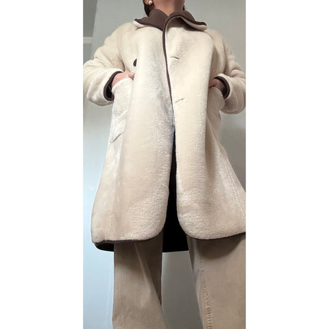 Ellie and Bea Ladies Chocolate faux sheepskin reversible coat