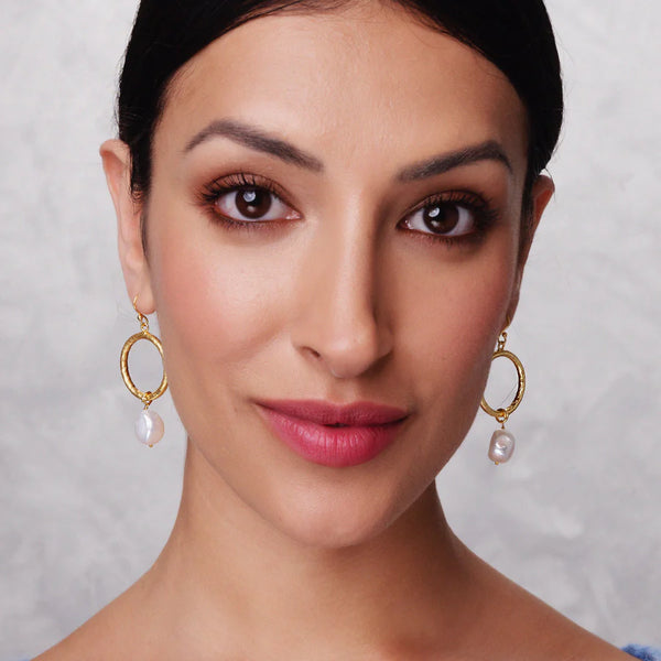 Ashiana London Ladies Margot Gold Pearl Hoop Earrings