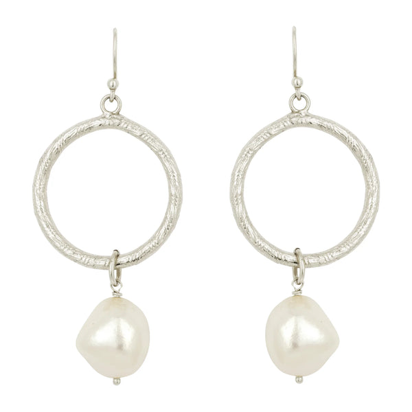 Ashiana London Ladies Margot Silver Pearl Hoop Earrings